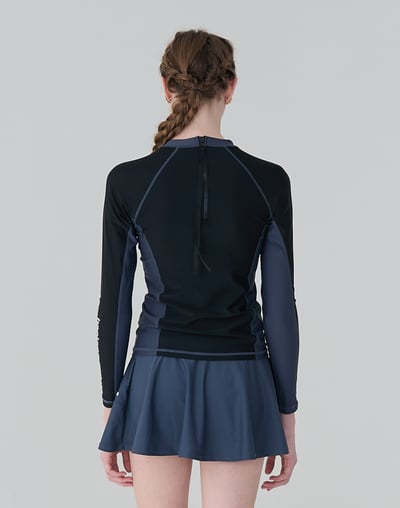 Haolang 經典黑女款長袖泳衣/抗UV/加大尺碼4