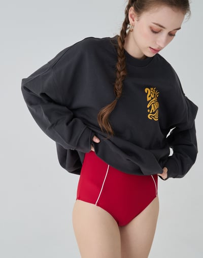 Haolang 中性厚磅落肩大學T深灰色6