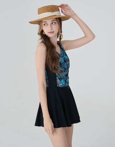 Haolang 抽象葉影寬鬆型泳衣/大尺碼5