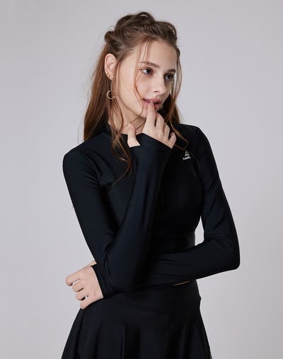 Haolang 經典黑短版長袖泳衣(TOP)/抗UV5