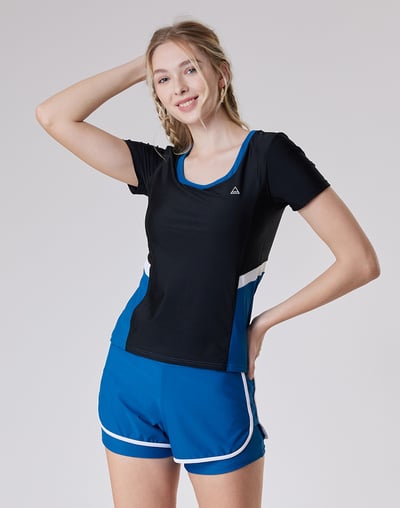 Haolang 運動藍方領短袖泳衣4