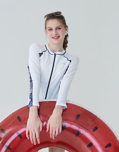 Haolang 晨霧白花葉長袖拉鍊泳衣1