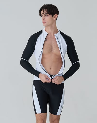 Haolang 極速黑白男款長袖拉鍊泳衣3