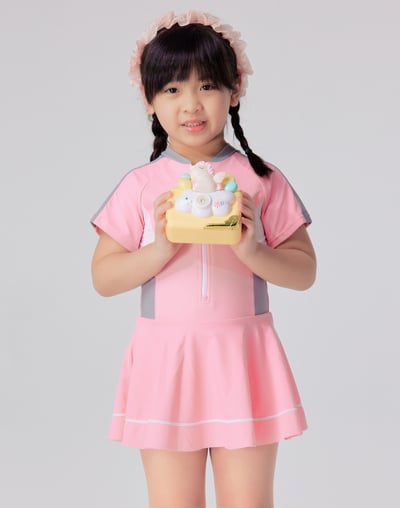 Haolang 櫻粉拼接女童連身裙泳裝4