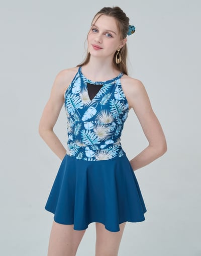 Haolang 海島藍葉挖背連身裙泳衣/大尺碼6