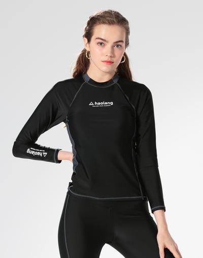 Haolang 經典黑女款長袖泳衣1