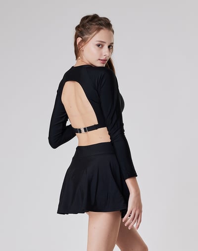 Haolang 經典黑短版長袖泳衣2