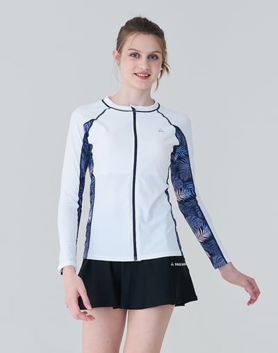 Haolang 晨霧白花葉長袖拉鍊泳衣3