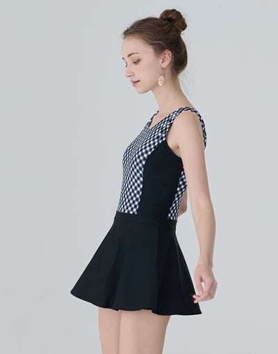 Haolang 黑白格紋連身裙泳衣3