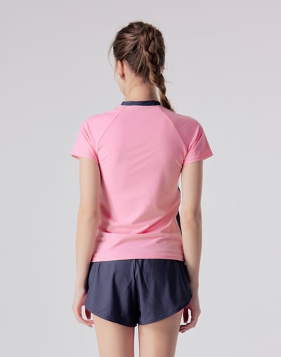 Haolang 櫻粉花瓣拼色短袖泳衣2