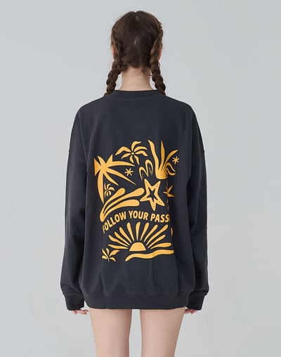 Haolang 中性厚磅落肩大學T深灰色5