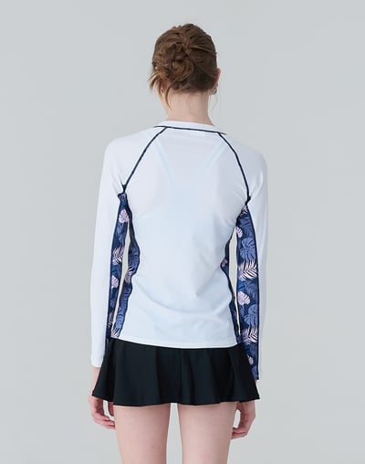 Haolang 晨霧白花葉長袖拉鍊泳衣2