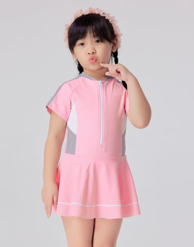 Haolang 櫻粉拼接女童連身裙泳裝3