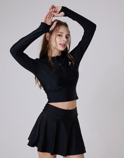 Haolang 經典黑短版長袖泳衣(TOP)/抗UV3