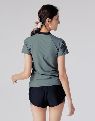 Haolang 炭灰綠拼色短袖泳衣3