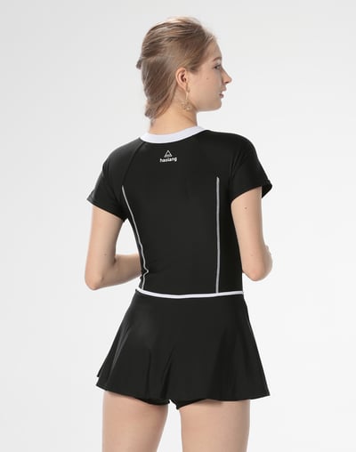 Haolang 經典黑短袖連身裙泳衣2