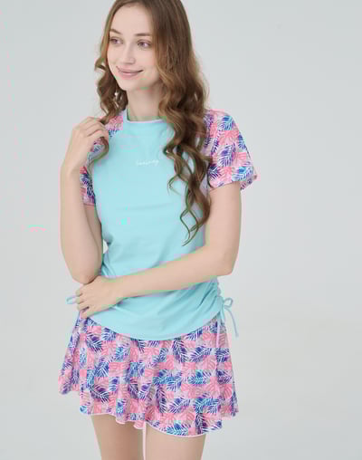 Haolang 珊瑚粉葉兩件式短袖泳衣3