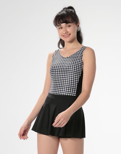 Haolang 黑白格紋連身裙泳衣4