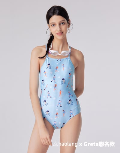 Haolang 水漾藍細肩帶連身泳衣/聯名款2