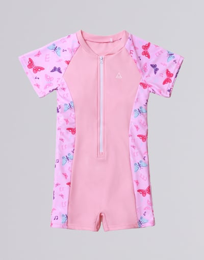 Haolang 粉紅蝴蝶女童連身泳衣1
