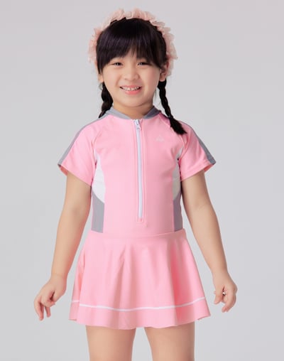 Haolang 櫻粉拼接女童連身裙泳裝1