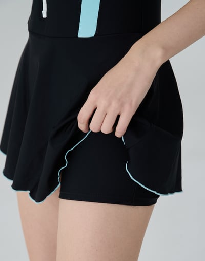 Haolang 經典拼色短袖拉鍊連身裙泳衣7