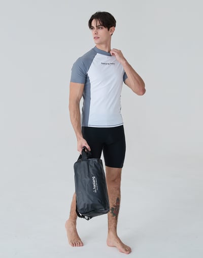 Haolang 灰白拼接男款短袖泳衣5