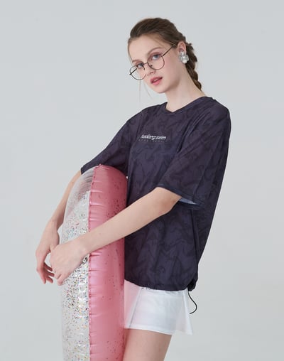 Haolang 水紋透氣抽繩短袖罩衫3