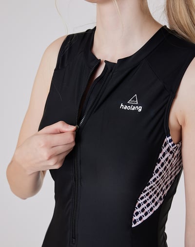 Haolang 經典黑格紋拉鍊連身泳衣6