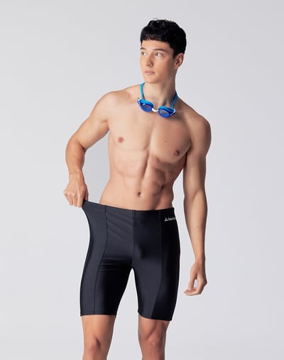 Haolang 素面黑七分泳褲1