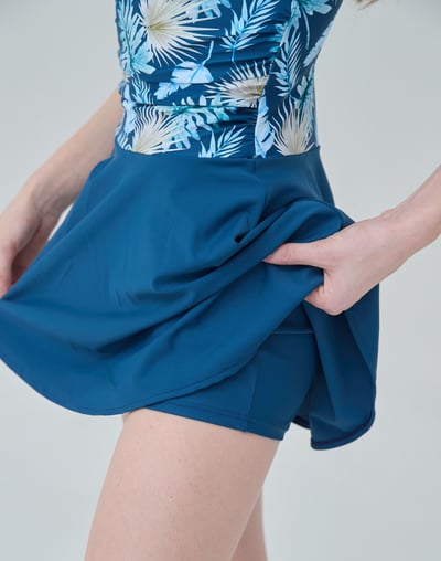 Haolang 海島藍葉挖背連身裙泳衣/大尺碼3