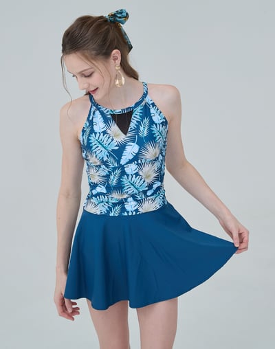 Haolang 海島藍葉挖背連身裙泳衣/大尺碼5