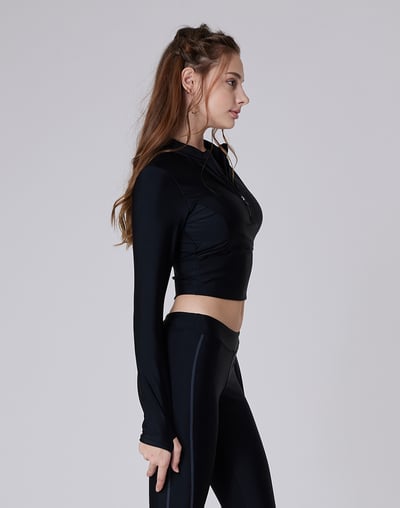 Haolang 經典黑短版長袖泳衣(TOP)/抗UV4