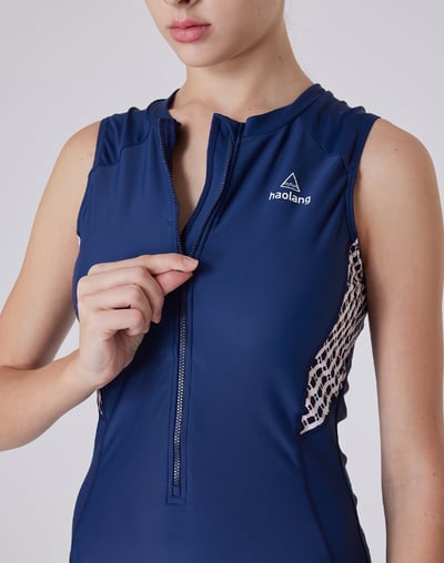 Haolang 莫藍格紋拉鍊連身泳衣4