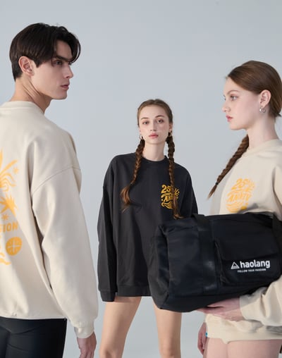 Haolang 中性厚磅落肩大學T米杏色8