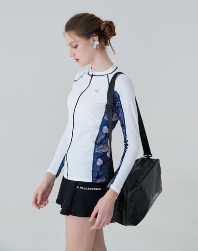 Haolang 晨霧白花葉長袖拉鍊泳衣6