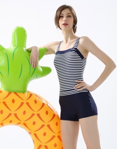 Haolang 條紋連身四角泳衣1