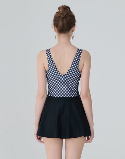 Haolang 黑白格紋連身裙泳衣2