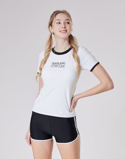Haolang 雲朵白短袖泳衣4