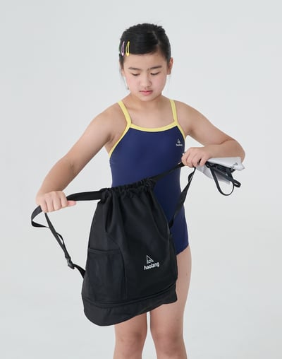 Haolang 深海藍撞色少女連身三角泳衣4