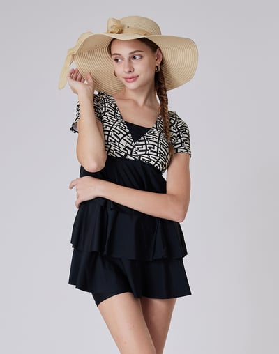 Haolang 抽象璀璨蛋糕裙兩件式泳衣/大尺碼3