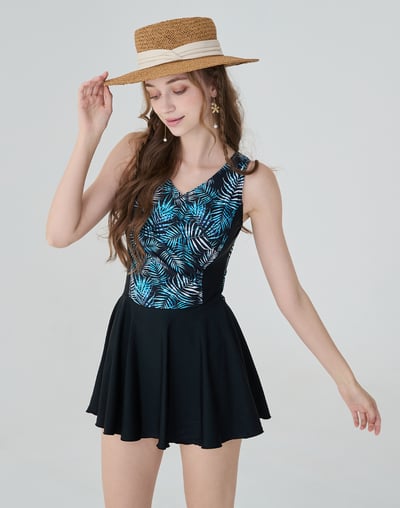 Haolang 抽象葉影寬鬆型泳衣/大尺碼4