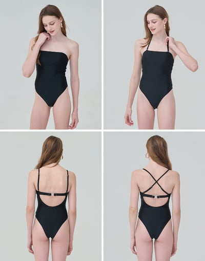 Haolang 經典黑肩帶式連身泳衣/四種穿法6