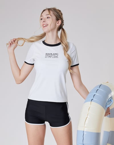 Haolang 雲朵白短袖泳衣1