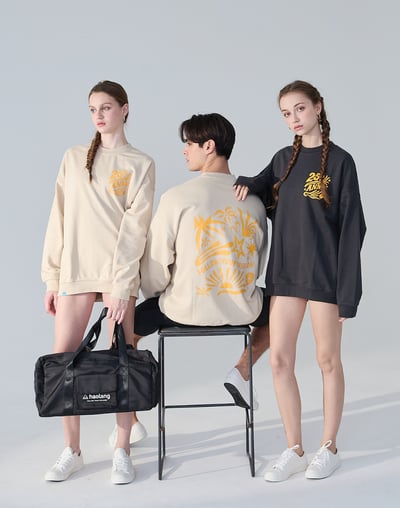 Haolang 中性厚磅落肩大學T深灰色7