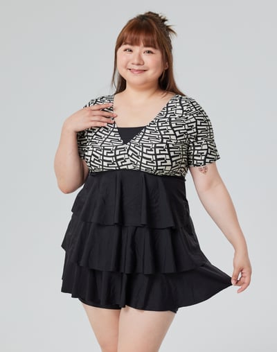 Haolang 抽象璀璨蛋糕裙兩件式泳衣/大尺碼1