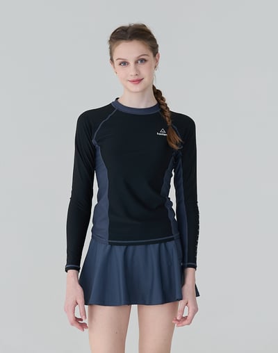 Haolang 經典黑女款長袖泳衣/抗UV/加大尺碼3