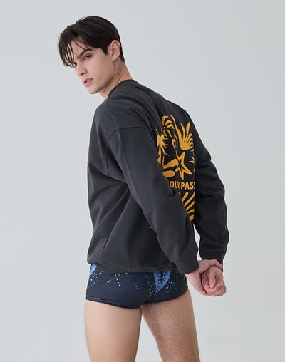 Haolang 中性厚磅落肩大學T深灰色2