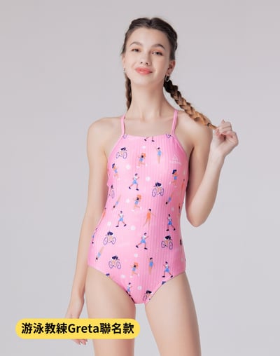 Haolang 熱情粉細肩帶連身泳衣/聯名款1