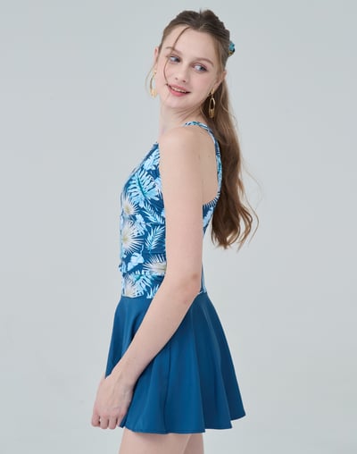 Haolang 海島藍葉挖背連身裙泳衣/大尺碼4